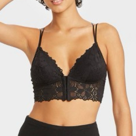 Colsie Floral Eyelet Design Front Hook Corset Closure Bralette in Black sz Med - Picture 2 of 9